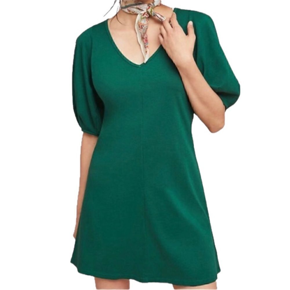 ‎Velvet for Anthropologie Green Front-Seamed Statement Puff Sleeve Dress Size XS
